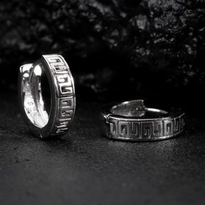 Small Mens Greek White Gold Plated Solid Sterling Silver Huggie Hoop Earrings